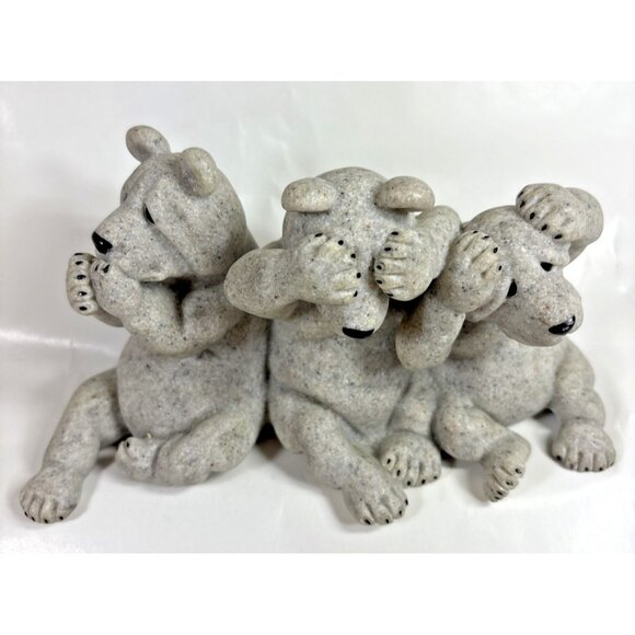 Quarry Critters Second Nature Uh Oh No Evil Bear Trio Scuplture 2000 - Picture 1 of 8